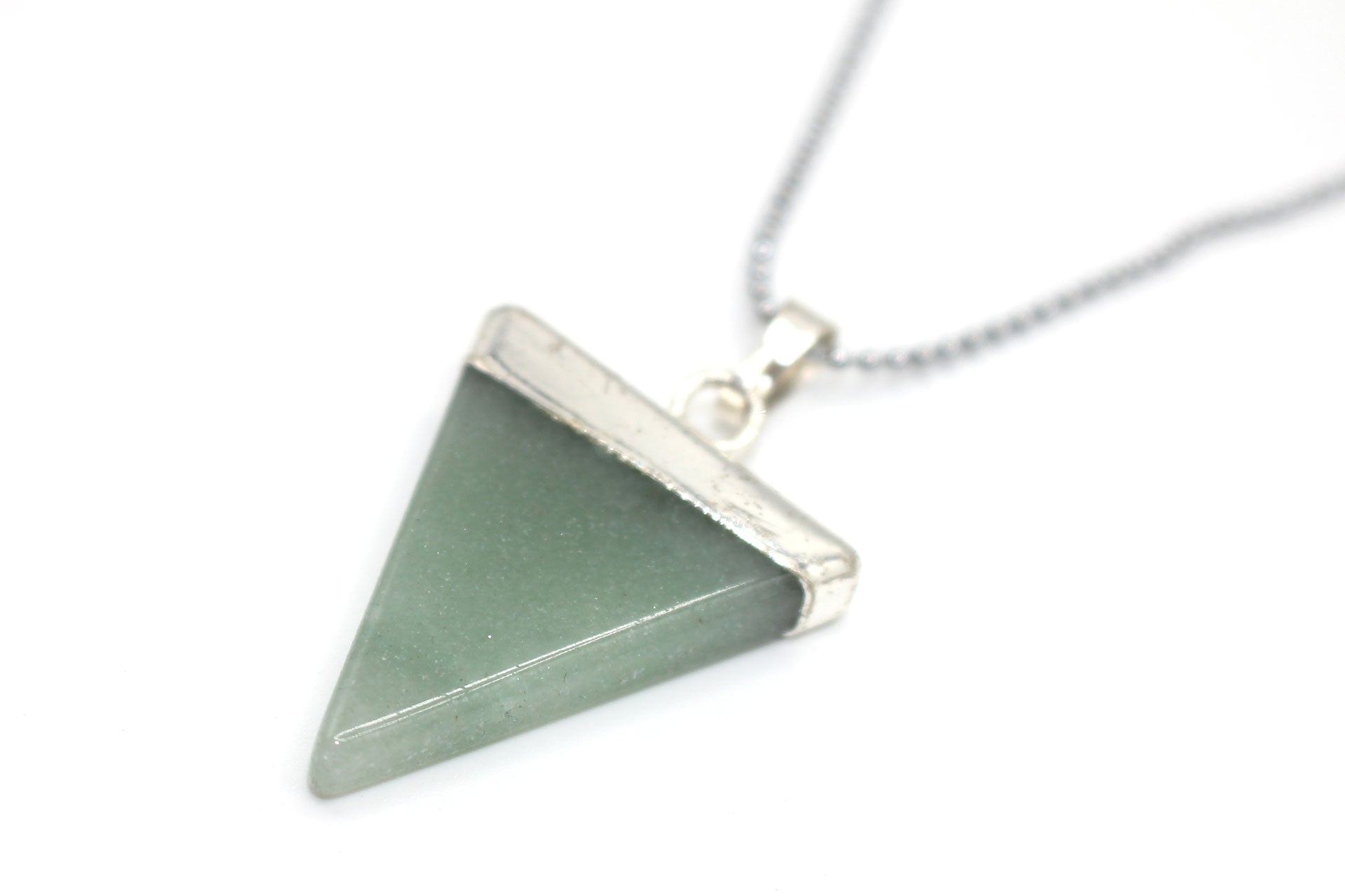 Green Aventurine Triangle Pendant with Silver Chain Primal Chakra