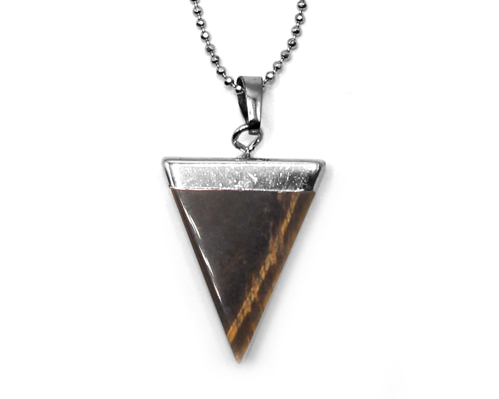 Tiger Eye Triangle Pendant with Silver Chain Primal Chakra