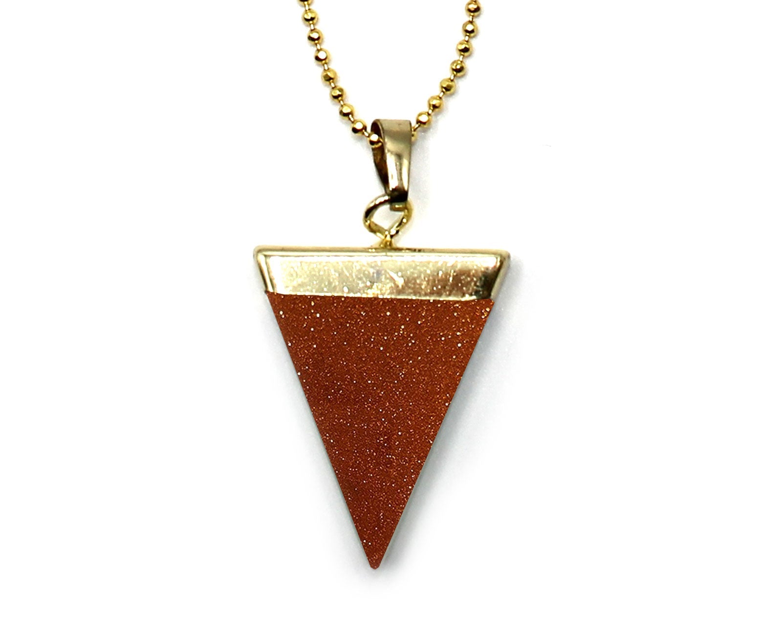 Gold Goldstone Triangle Pendant with Gold Chain Primal Chakra