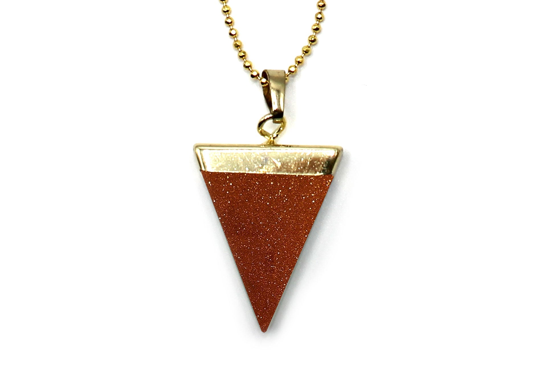Gold Goldstone Triangle Pendant with Gold Chain Primal Chakra