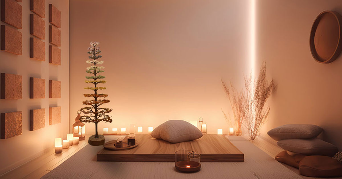 5 ft crystal tree in meditation room