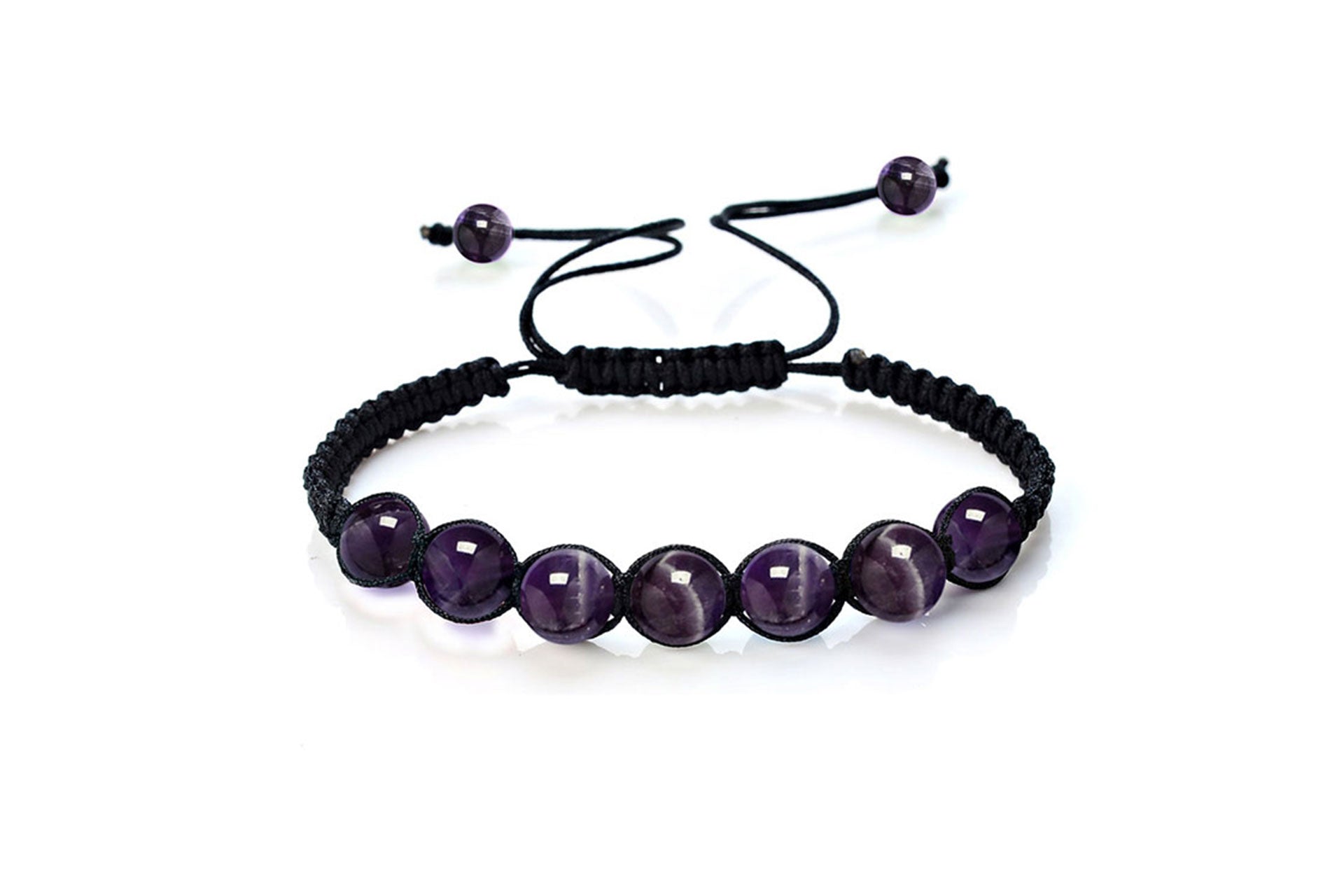 Amethyst 8mm Natural Crystal Bead Knitted Bracelet Primal Chakra