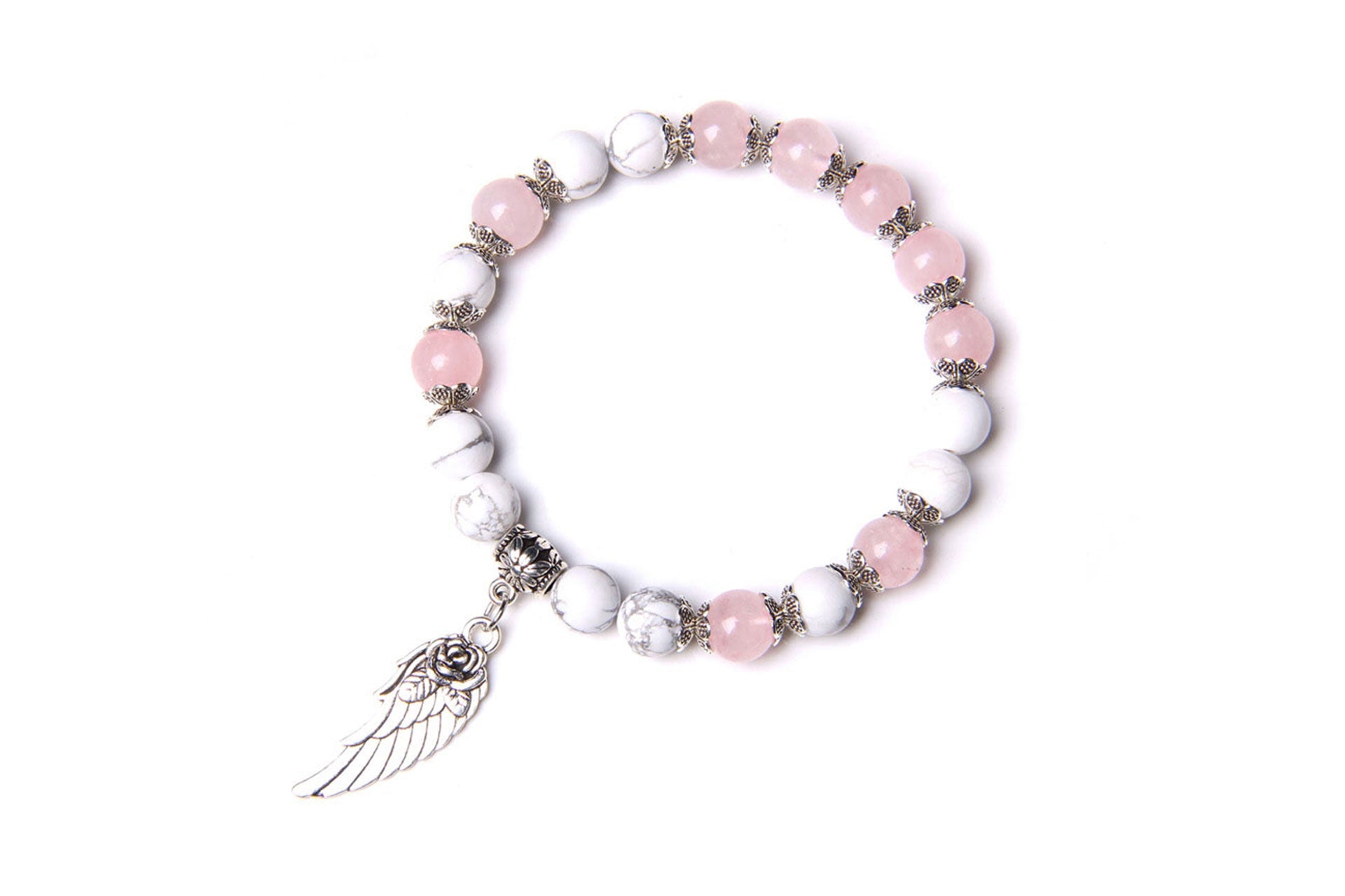 Angel Wing Bracelet with Rose Quartz & Howlite Beads Primal Chakra