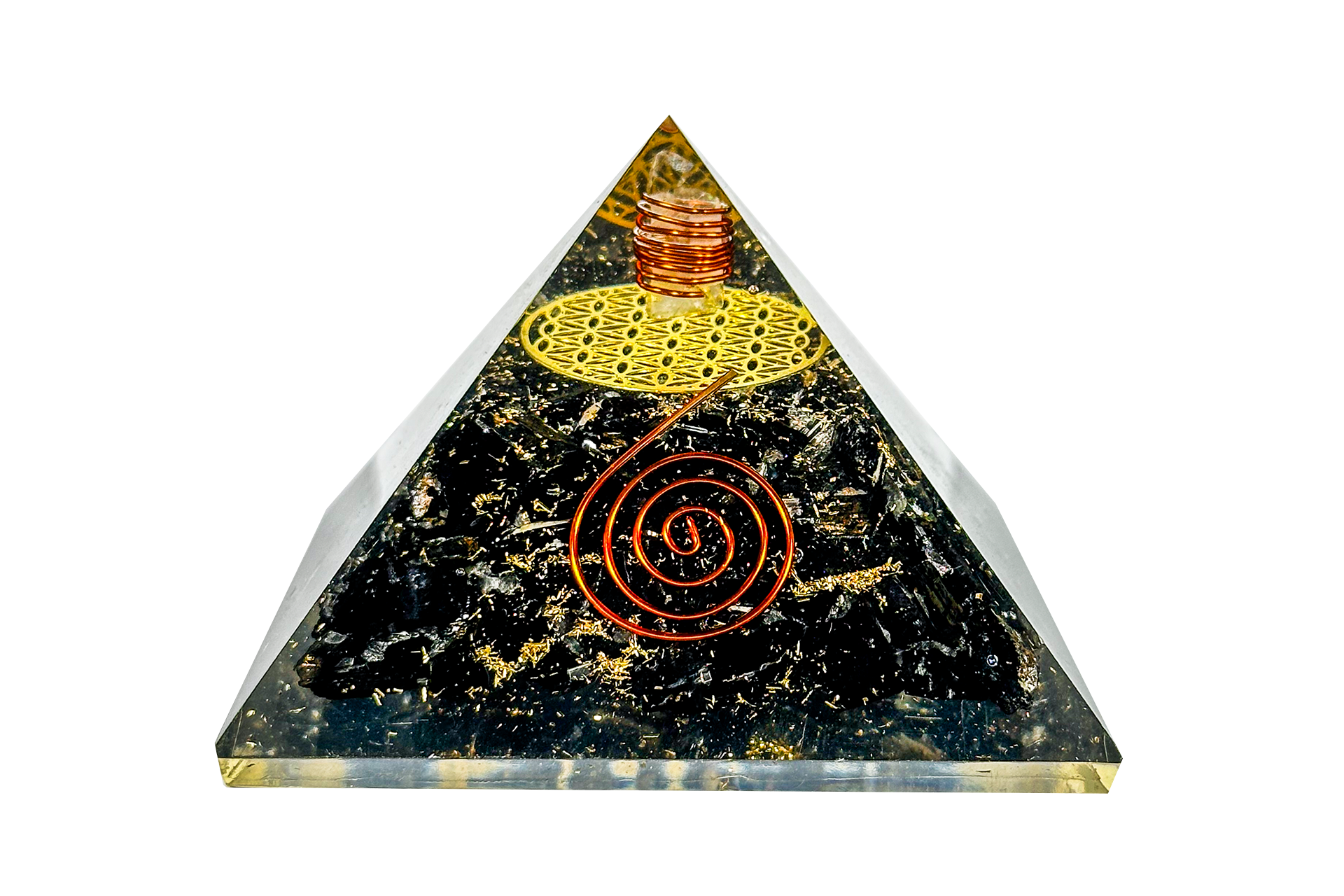 Black Tourmaline Reiki Energy Charged Orgone Pyramid With Flower Of life Emblem Primal Chakra