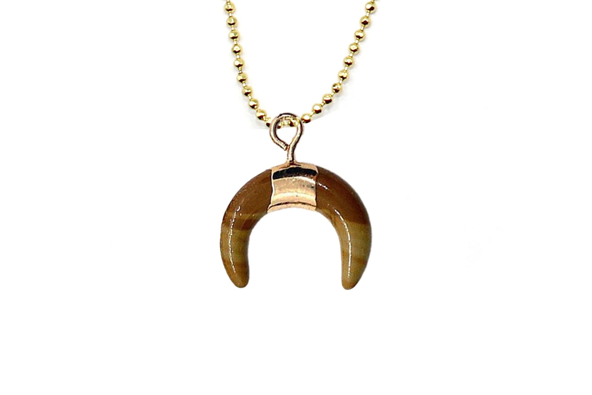 Tiger Eye Small Eclipse Moon Pendant with a Gold Chain Primal Chakra