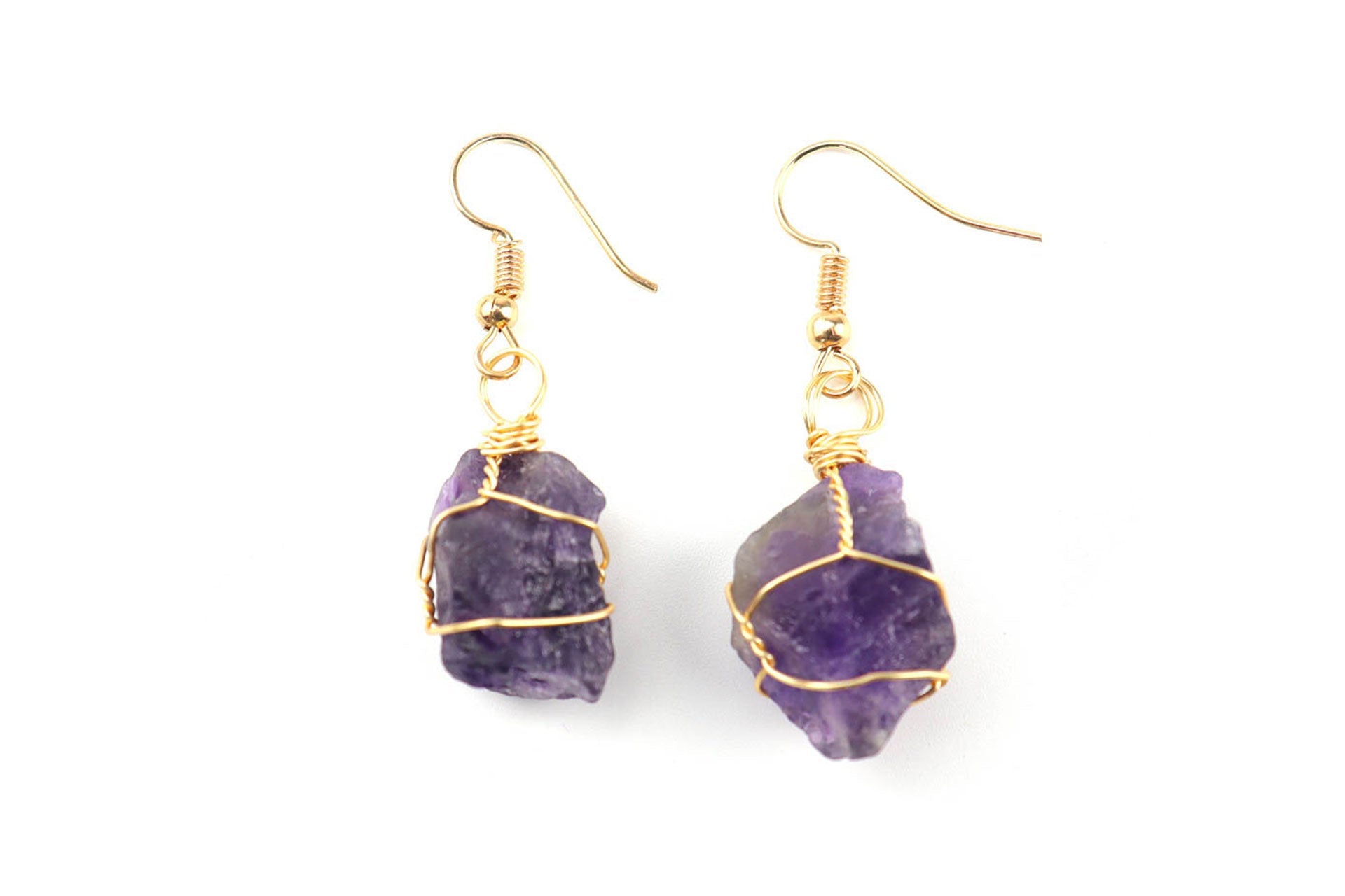 Amethyst Winding Raw Crystal Earrings Primal Chakra