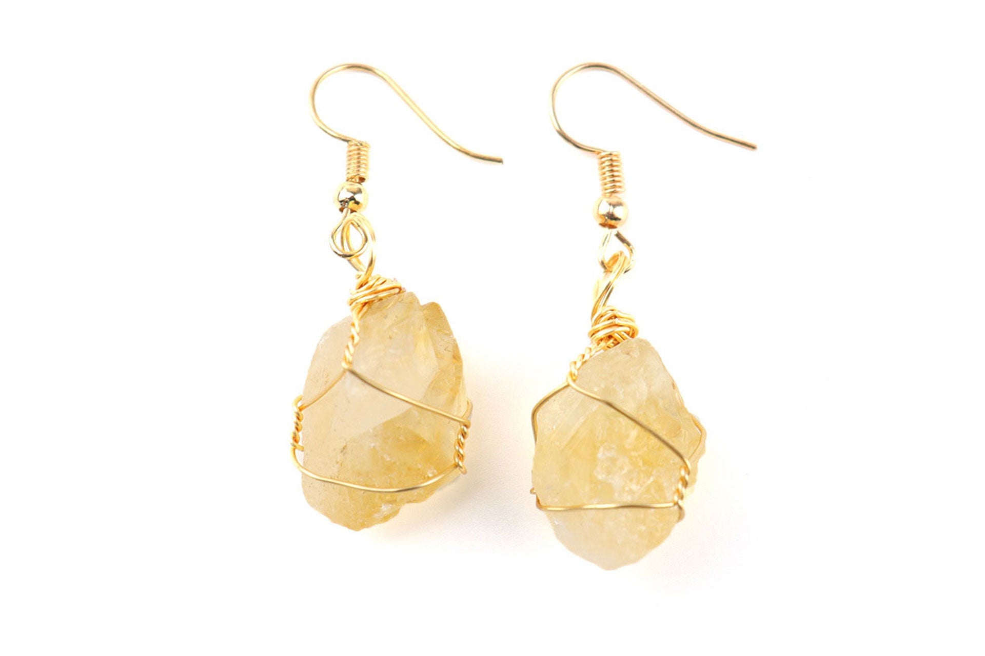 Yellow Citrine Winding Raw Crystal Earrings Primal Chakra