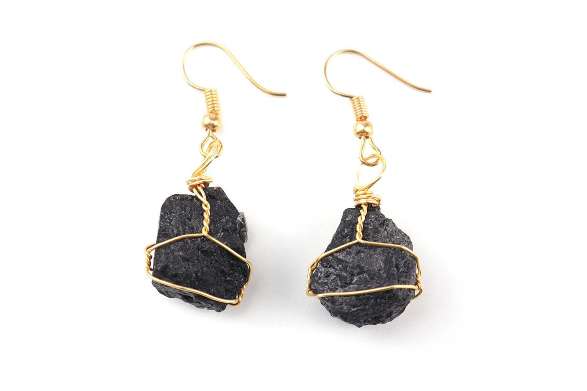 Obsidian Winding Raw Crystal Earrings Primal Chakra