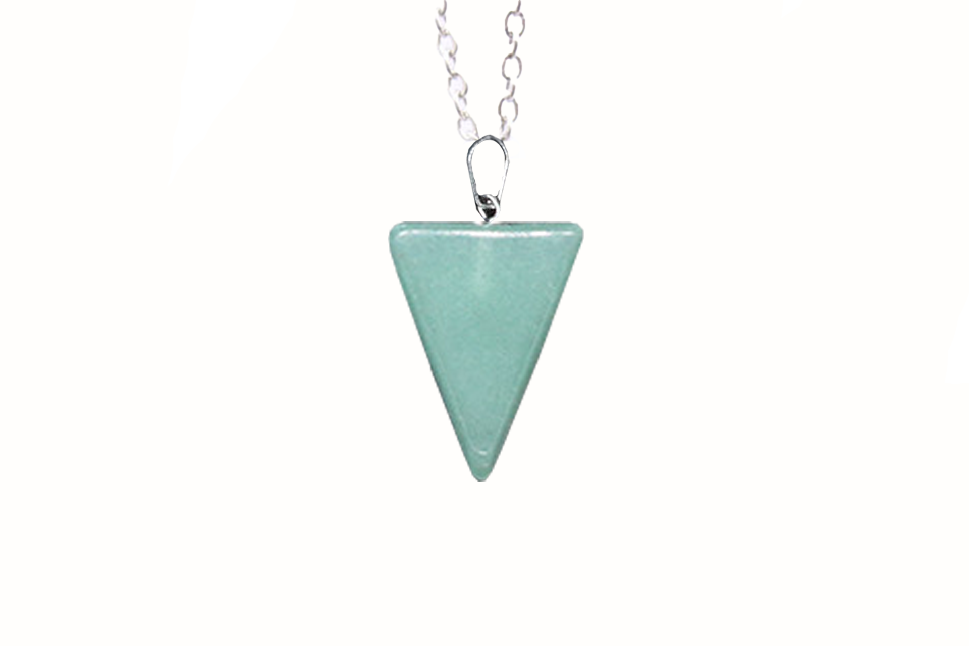 Green Aventurine Carved Triangle Necklace with Silver Chain Primal Chakra