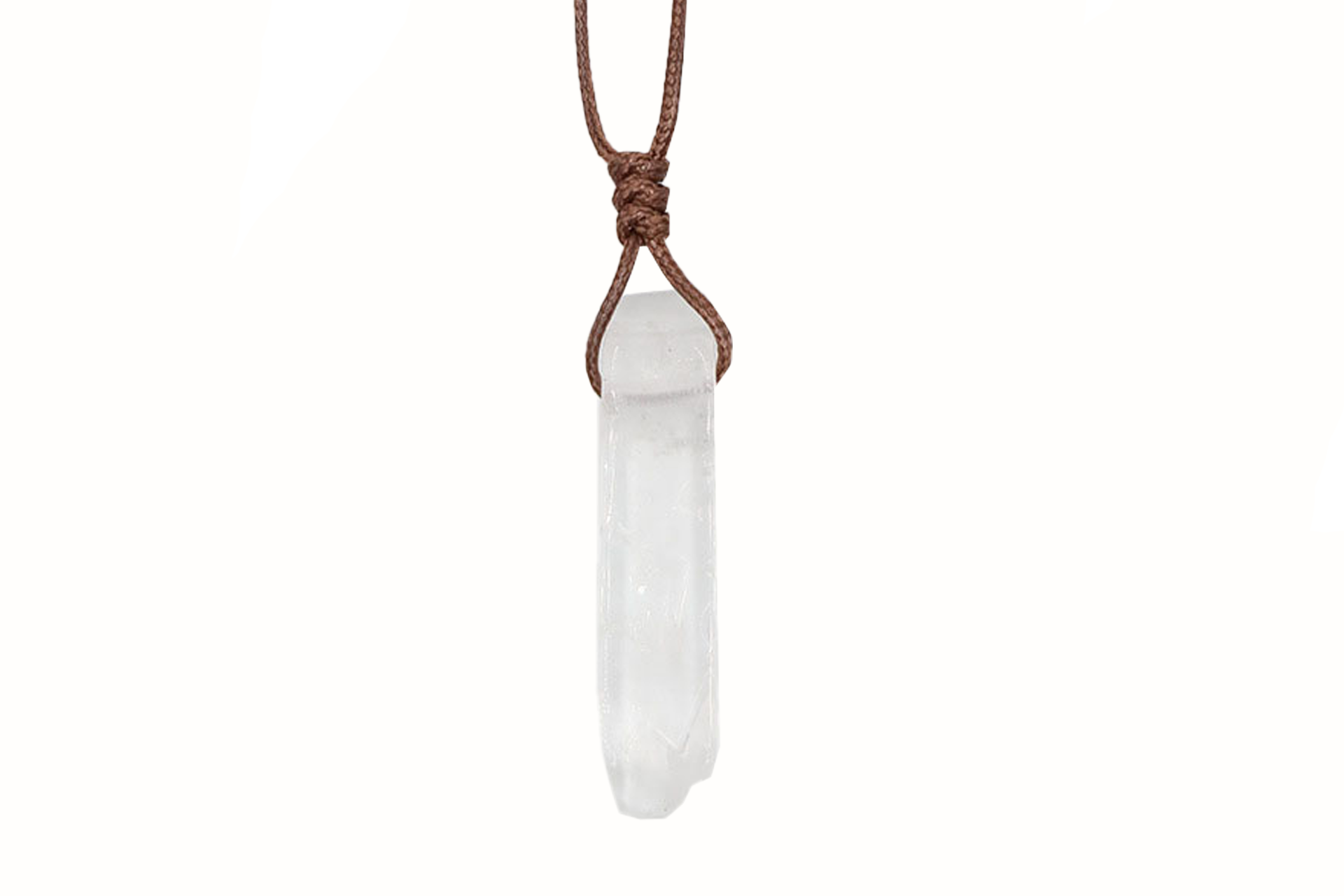 Clear Quartz Irregular Cuboid Necklace With Brown Cord Primal Chakra