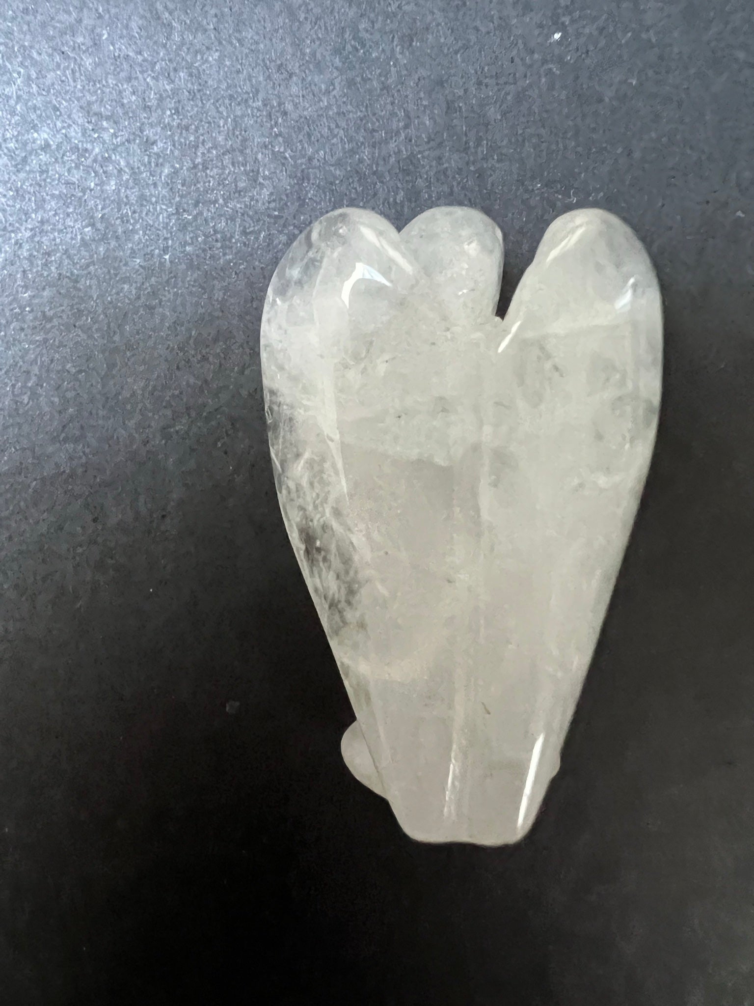 Clear quartz carved crystal angel, back view