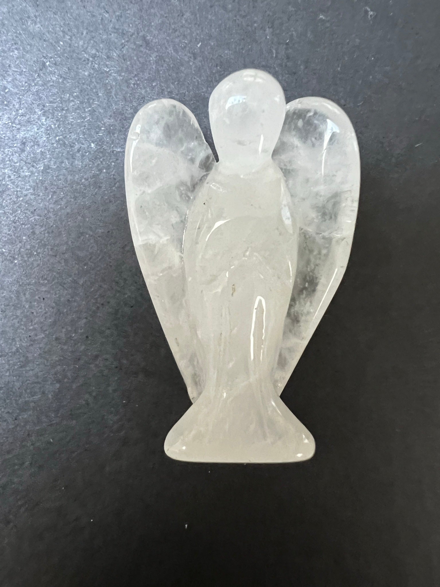 Clear quartz carved crystal angel, front view