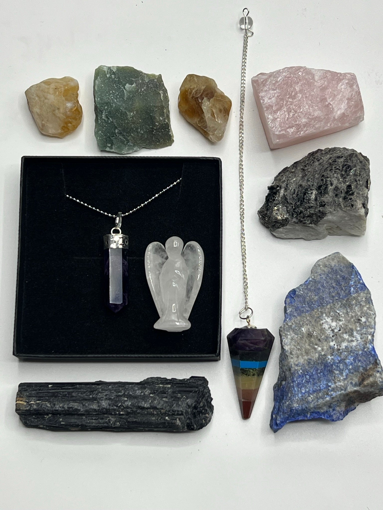 Crystal starter gift set contents laid out individually