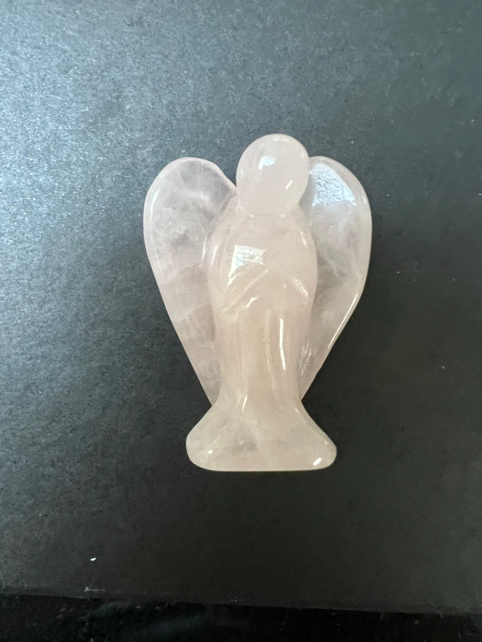 Rose quartz carved crystal angel, front view