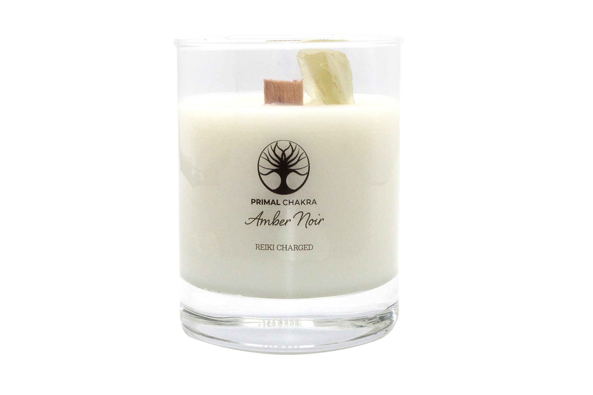 Amber Noir 30cl Reiki Energy Charged Scented Candle with Yellow Citrine Crystal Primal Chakra