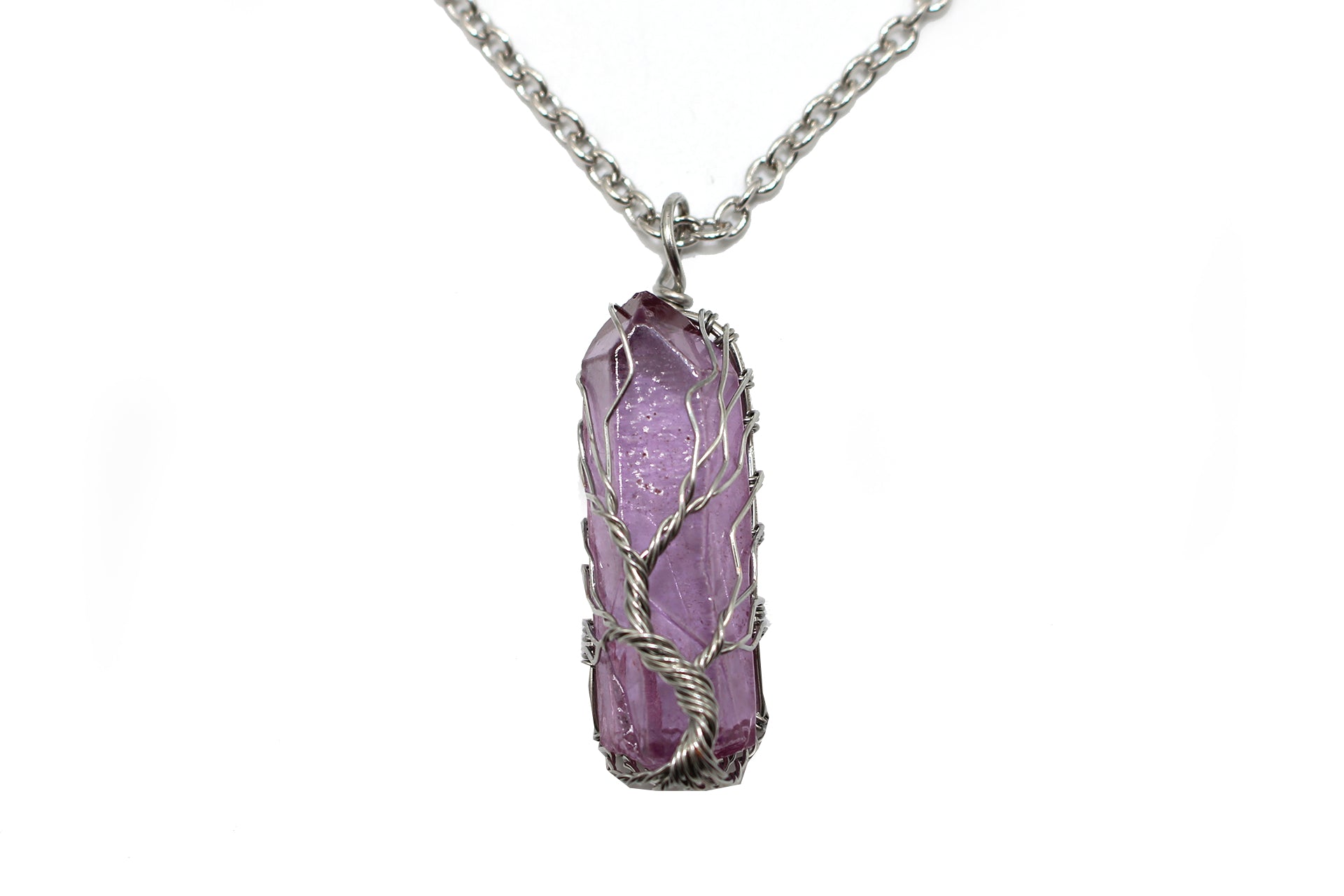 Amethyst Crystal Tree Of Life Pendant with Silver Chain Primal Chakra