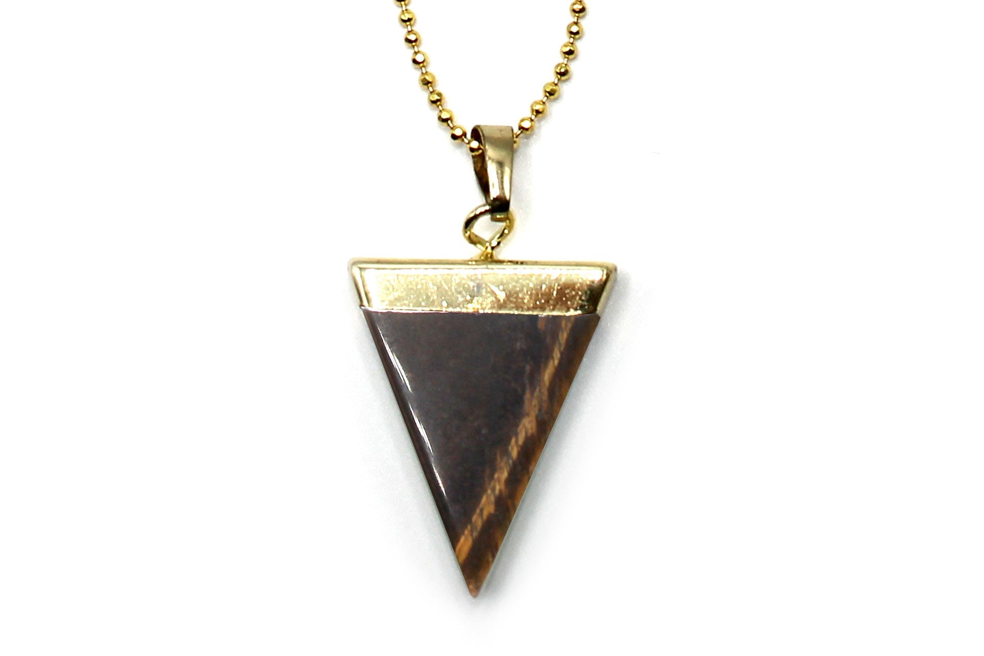 Tiger Eye Triangle Pendant with Gold Chain Primal Chakra