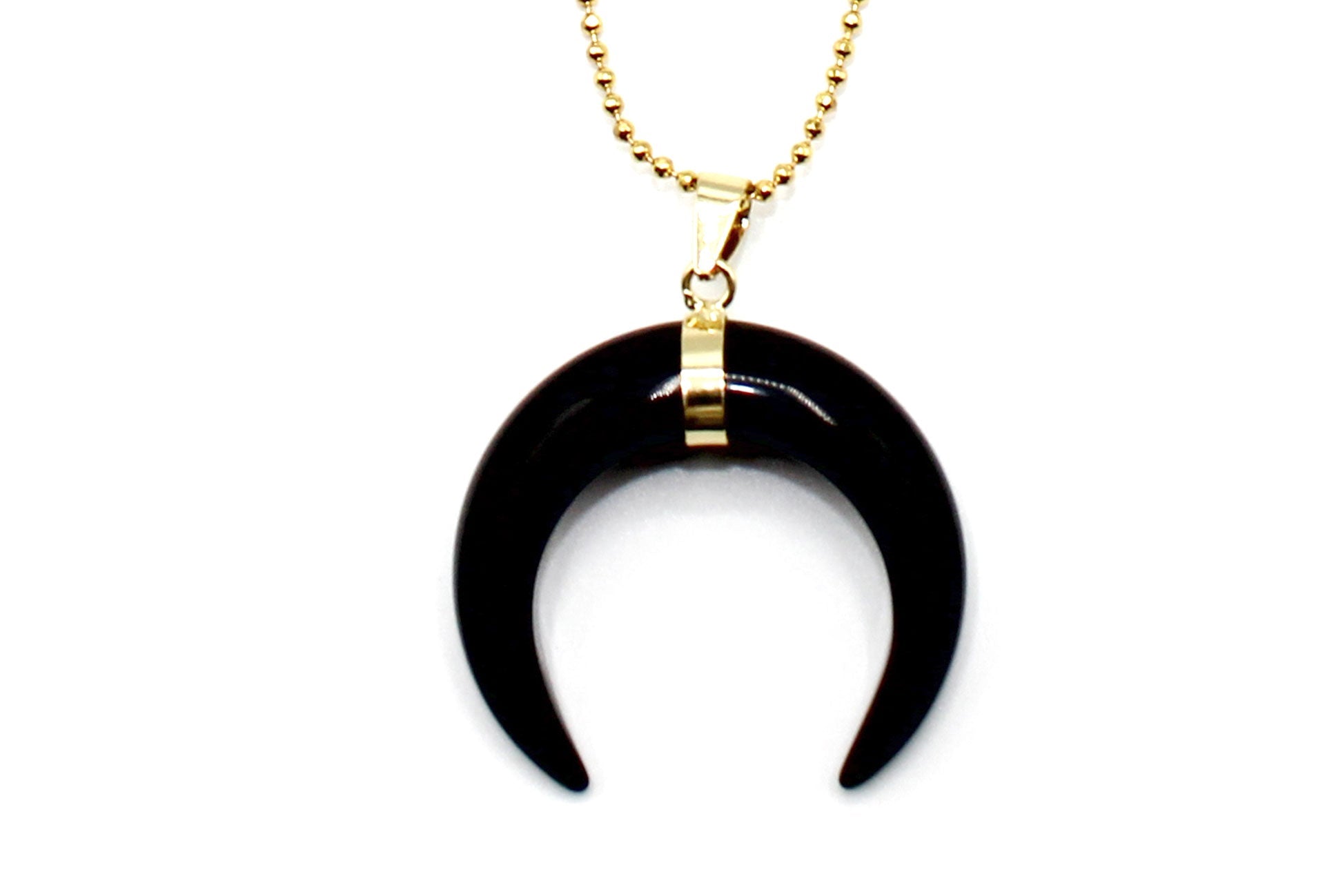 Black Agate Eclipse Moon Pendant with a Gold Chain Primal Chakra