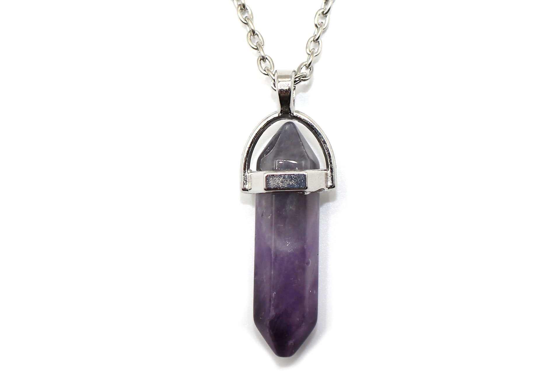 Amethyst Contemporary Dagger Pendant with a Silver Chain Primal Chakra
