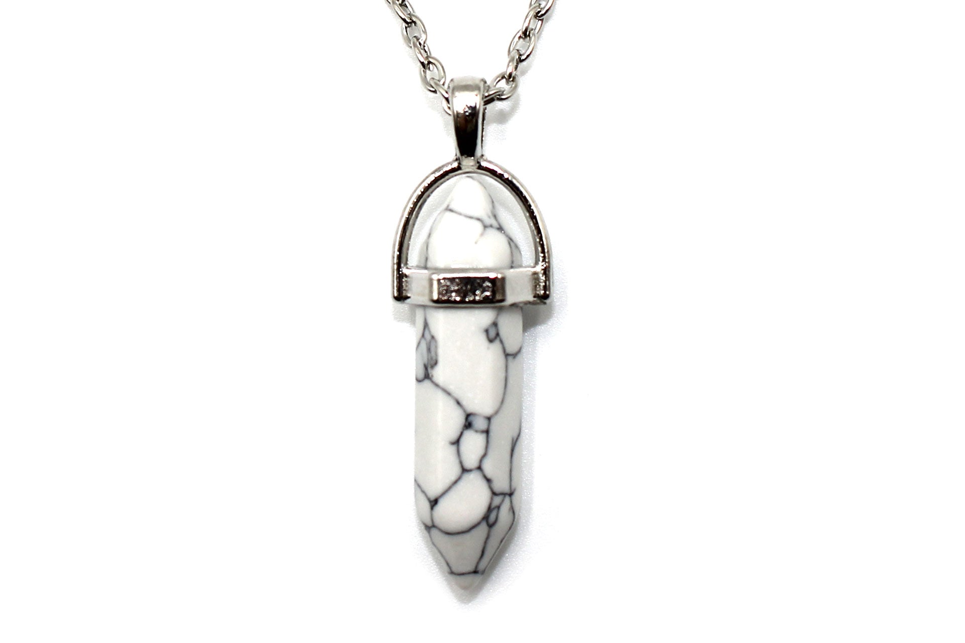 White Turquoise Contemporary Dagger Pendant with a Silver Chain Primal Chakra