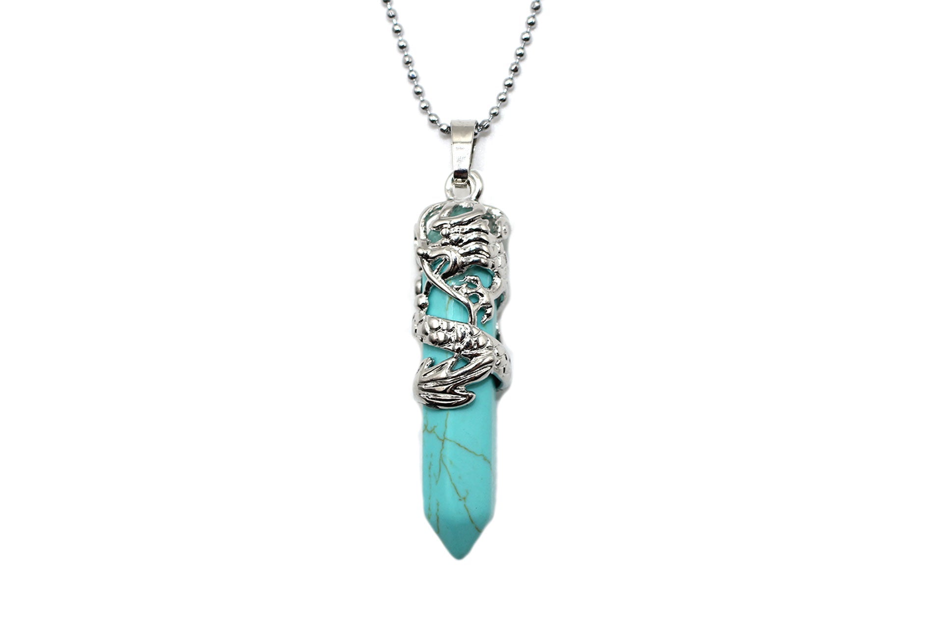 Green Turquoise Dagger Pendant with a Silver Chain Primal Chakra