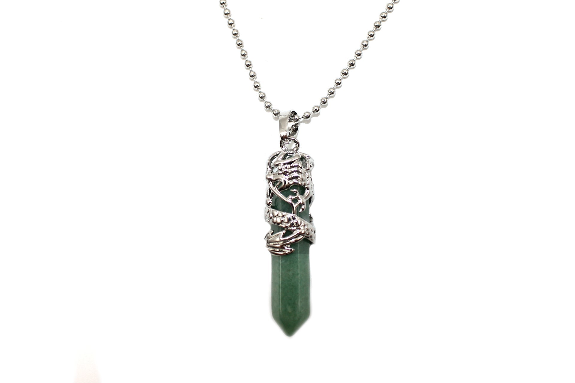 Green Aventurine Crystal Dagger Pendant with Silver Chain Primal Chakra