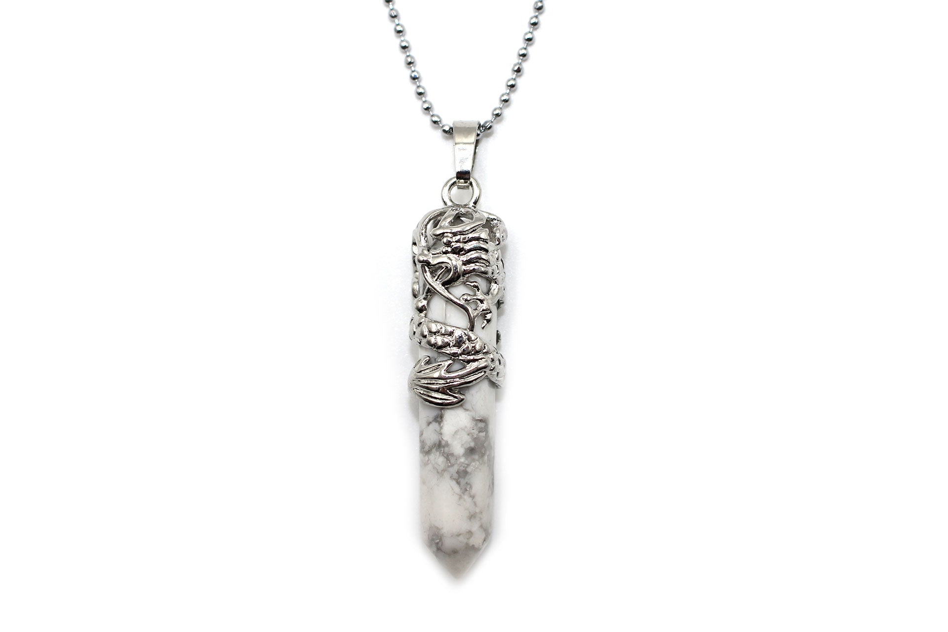 White Turquoise Dagger Pendant with a Silver Chain Primal Chakra