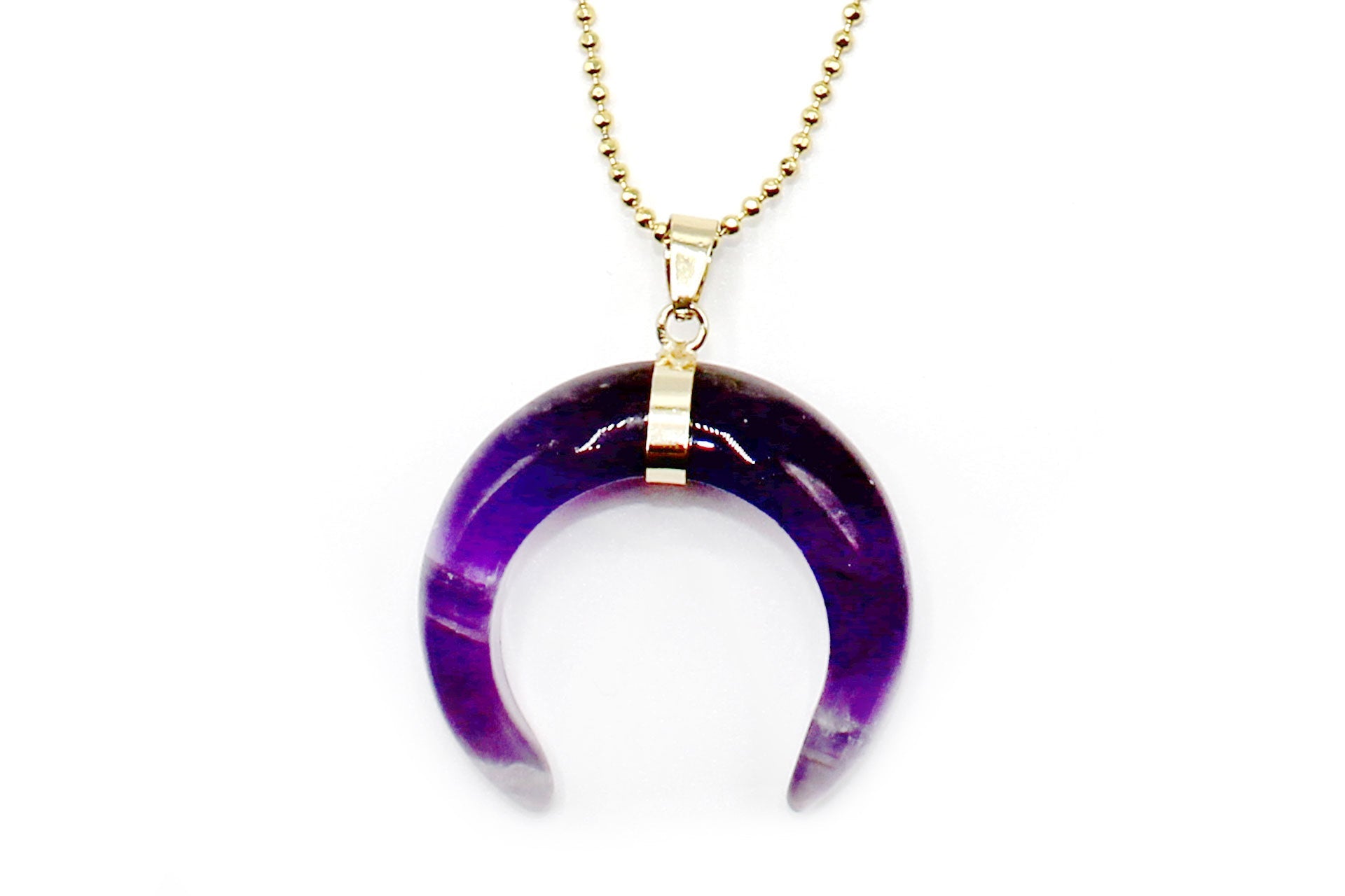 Amethyst Eclipse Moon Pendant with a Gold Chain Primal Chakra