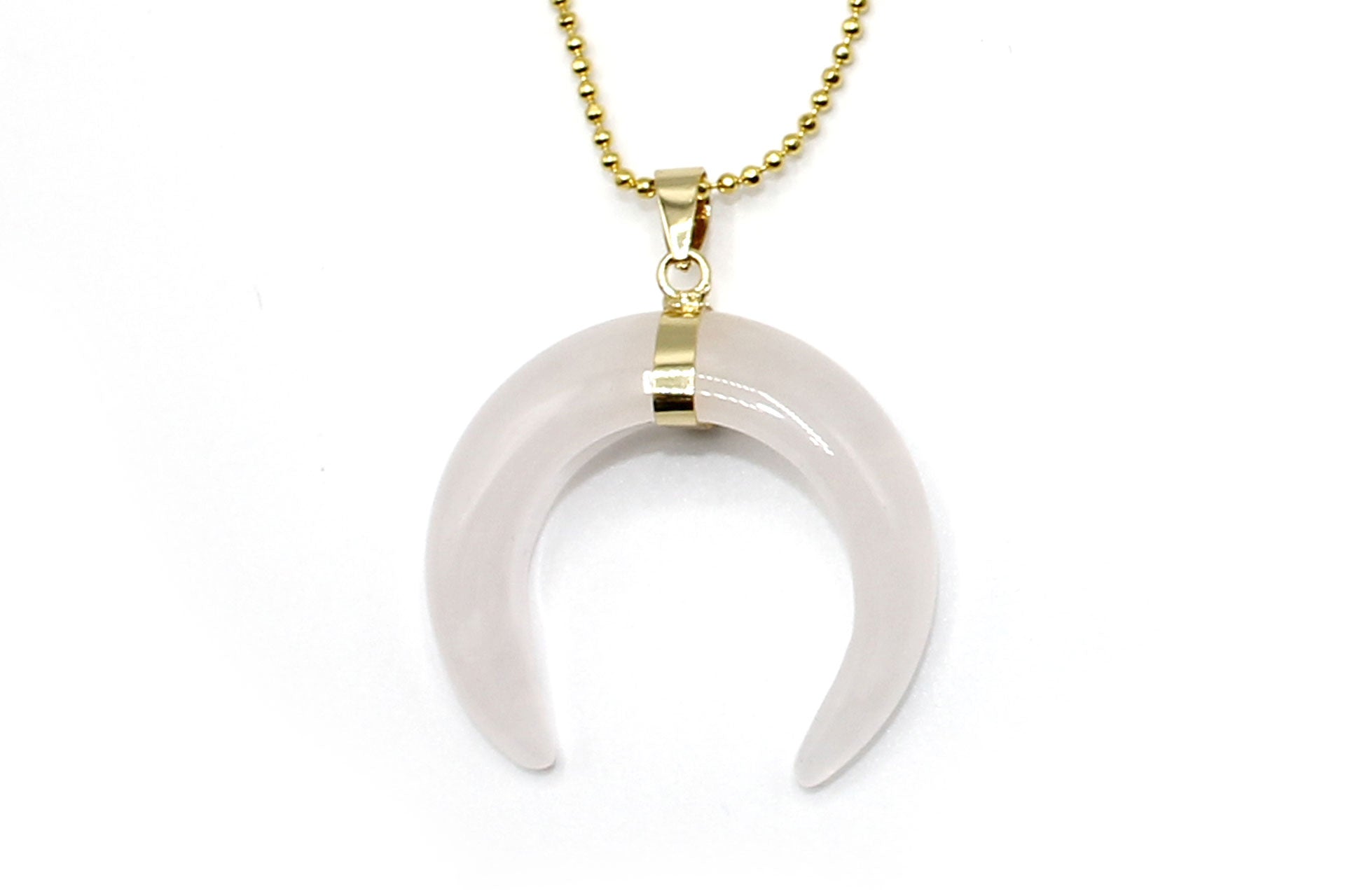 Rose Quartz Eclipse Moon Pendant with a Gold Chain Primal Chakra
