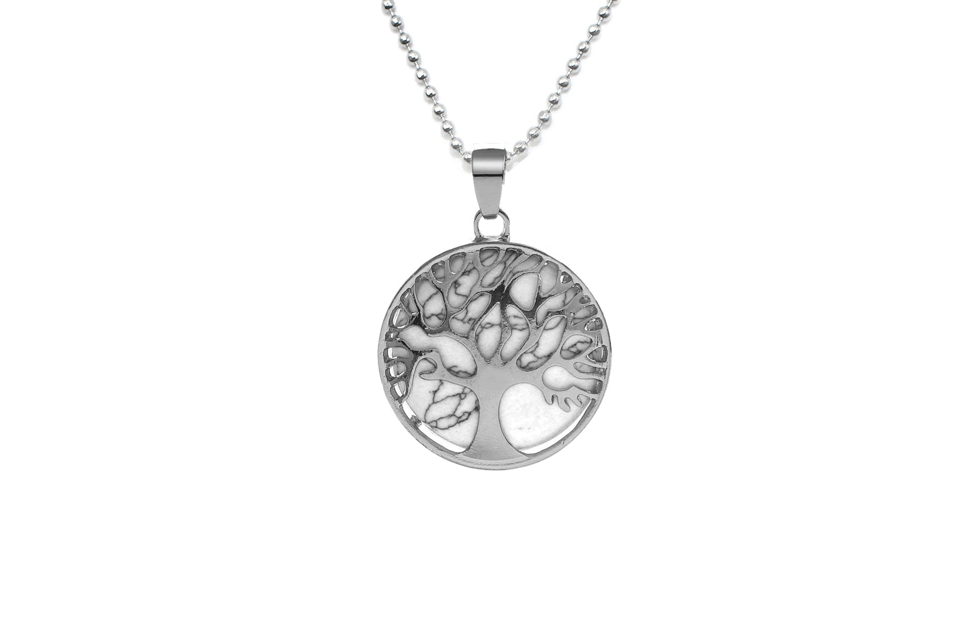 White Turquoise Round Tree Of Life Pendant with Silver Chain Primal Chakra