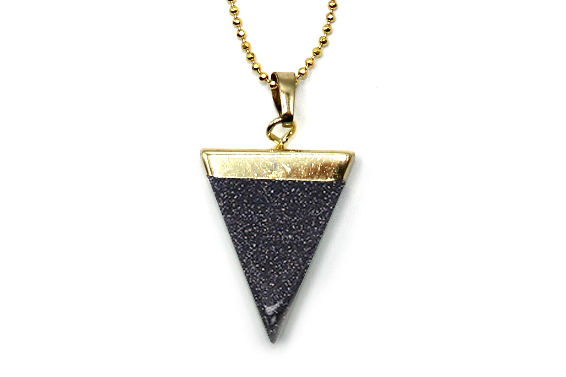 Blue Goldstone Triangle Pendant with Gold Chain Primal Chakra