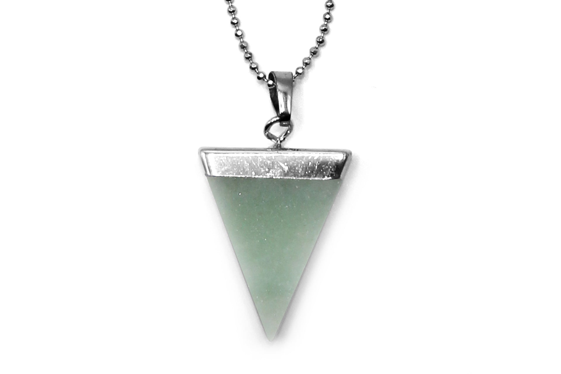 Green Aventurine Triangle Pendant with Silver Chain Primal Chakra